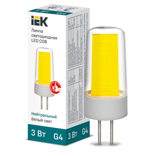 Лампа светодиодная COB капсула 3Вт 230В 4000К керамика G4 | LLE-COB-3-230-40-G4 | IEK