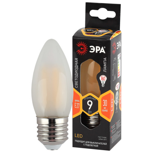 Лампа светодиодная F-LED B35-9w-827-E27 frost (филамент, свеча мат, 9Вт, тепл, E27) | Б0046994 | ЭРА