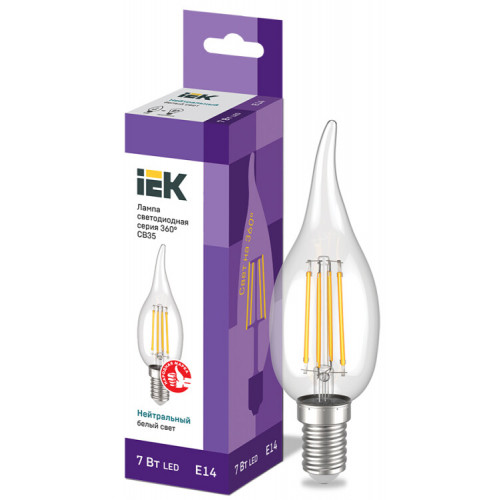 Лампа светодиодная LED CВ35 св.н/ветру 7Вт 230В 4000К E14 серия 360° | LLF-CB35-7-230-40-E14-CL | IEK