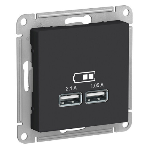 AtlasDesign Карбон Розетка USB, 5В, 1 порт x 2,1 А, 2 порта х 1,05 А, механизм | ATN001033 | SE
