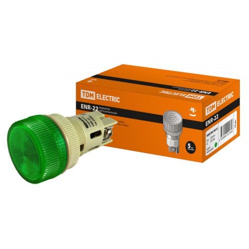 Лампа ENR-22 сигнальная d22мм зеленый неон/230В цилиндр | SQ0702-0013 | TDM