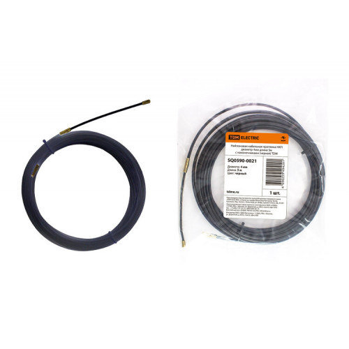 Нейлоновая кабельная протяжка НКП диаметр 4мм длина 5м с наконечниками (черная) | SQ0590-0021 | TDM