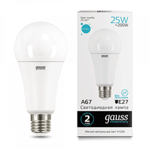 Лампа светодиодная LED 25Вт E27 220В 4100К А67 Elementary | 73225 | Gauss