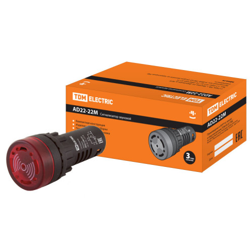 Сигнализатор звуковой AD22-22M/r31 d22 мм (LED) индикация 220В AC красный | SQ0746-0004 | TDM