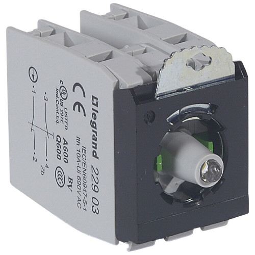 Комплектующий блок для кнопок - Osmoz - для компл. - с подсветкой - под винт - 230 В~ - 2НО /НЗ - белый - 3 поста | 022990 | Legrand
