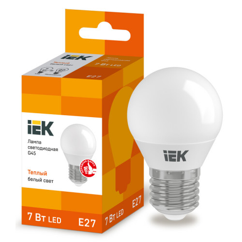 Лампа светодиодная LED 7Вт Е27 220В 3000К G45 шар | LLE-G45-7-230-30-E27 | IEK