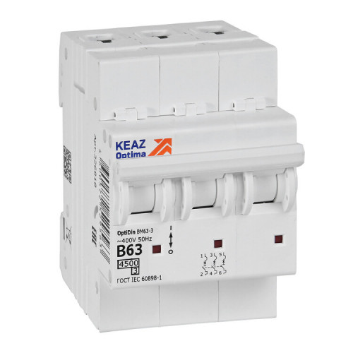 Выключатель автоматический треххполюсной OptiDin BM63-3B63-4,5-УХЛ3 (КЭАЗ) | 329525 | КЭАЗ