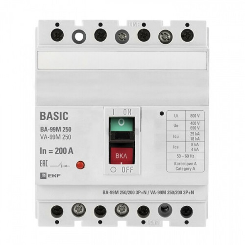 Автоматический выключатель ВА-99М 250/200А 3P+N 25кА EKF Basic | mccb99-250-200m-4P | EKF