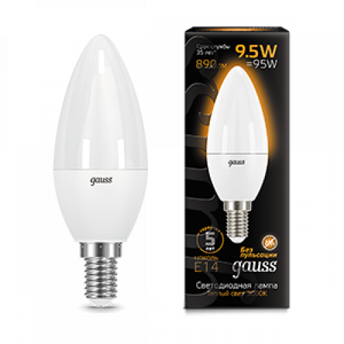 Лампа светодиодная LED 9.5Вт E14 220В 3000К Candle (свеча) | 103101110 | Gauss