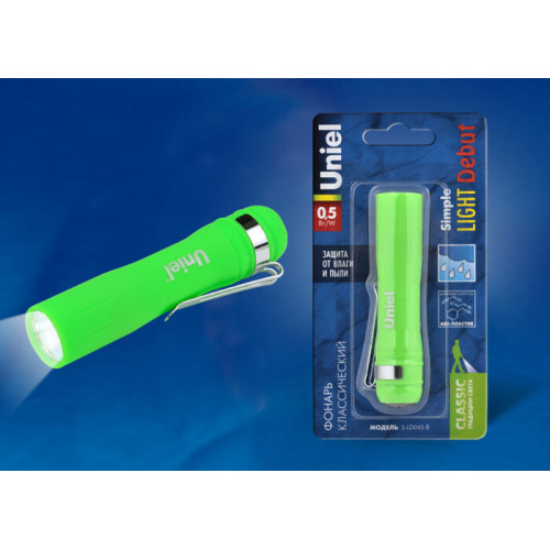 Фонарь универсальный S-LD045-B Green «Simple Light Debut», пластик, 0,5 Watt LED, упаковка блистер, 1хАА н/к, цвет зеленый | UL-00000209 | Uniel