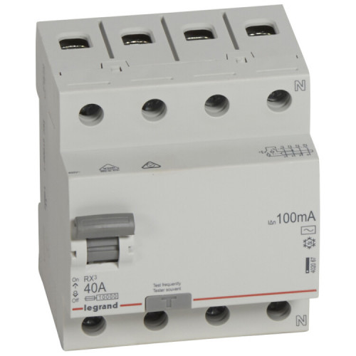 Выключатель дифференциальный (УЗО) RX3 4п 40А 100мА тип AC | 402067 | Legrand