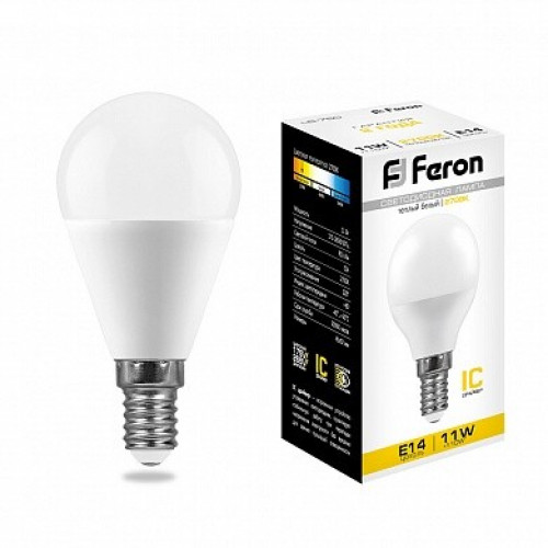 Лампа светодиодная LB-750 (11W) 230V E14 2700K G45 | 25946 | FERON