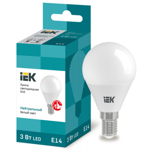Лампа светодиодная LED 3Вт Е14 220В 4000К G45 шар | LLE-G45-3-230-40-E14 | IEK