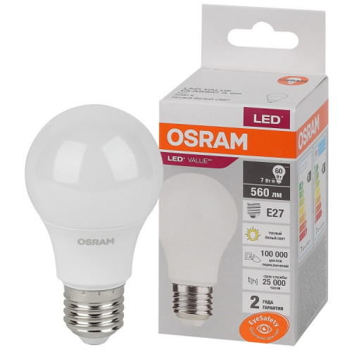 Лампа светодиодная LED Value CL- A 7W/830 230V E27 10X1 | 4058075577893 | OSRAM