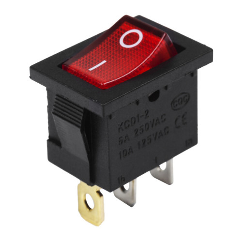 Выключатель клавишный 24V 15А (3с) ON-OFF красный с подсветкой Mini | 36-2165 | REXANT