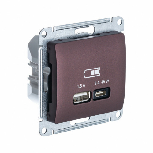 GLOSSA БАКЛАЖАНОВЫЙ USB РОЗЕТКА A + тип-C 45W высокоскор.заряд. QC PD | GSL001129 | SE