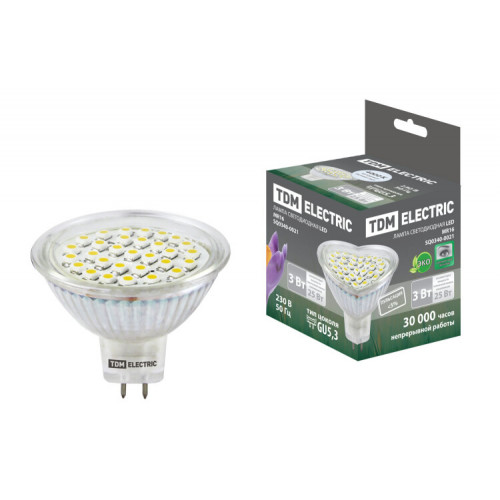 Лампа светодиодная LED 3Вт GU5.3 220В 4000К MR16 SMD отражатель (рефлектор) | SQ0340-0021 | TDM