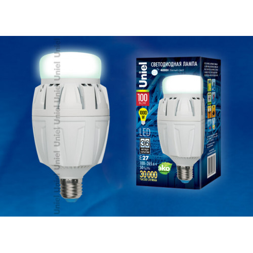 Лампа светодиодная LED-M88-100W/NW/E27/FR ALV01WH LED мощная с мат. рассеивателем. Материал корпуса алюминий. 4000К. Серия Venturo. . | 09507 | Uniel