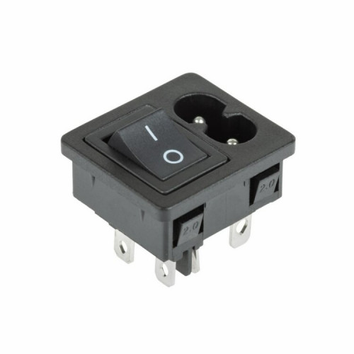 Выключатель клавишный 250 V 6 А (4с) ON-OFF черный с штекером C8 2PIN | 36-2284 | REXANT