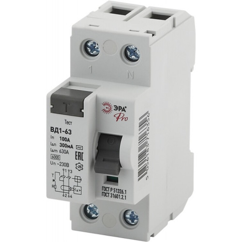 Выключатель дифференциальный (УЗО) (электромеханическое) NO-902-60 ВД1-63 1P+N 100А 300мА Pro | Б0031899 | ЭРА