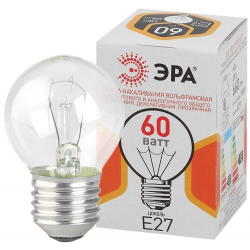Лампа накаливания ЛОН ДШ (P45) шар 60Вт 230В Е27 цв. упаковка | Б0039139 | ЭРА
