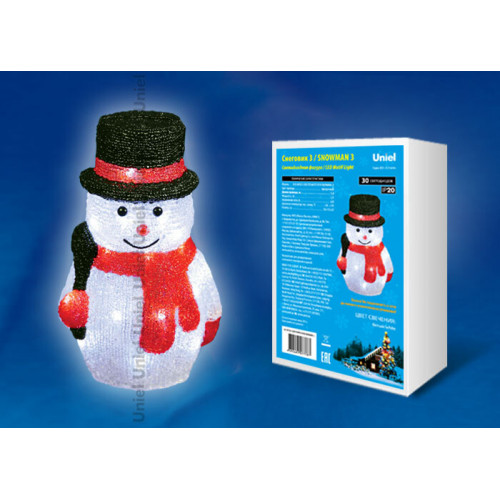 Фигура светодиодная «Снеговик-3» ULD-M1827-030/STA WHITE IP20 SNOWMAN-3, 30 диодов, размер 18*15*27 см, белый, IP20. | 11034 | Uniel