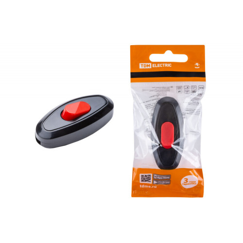 Выключатель на шнур 6А 250В черный с красной кнопкой | SQ1806-0222 | TDM