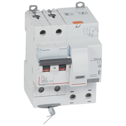 Выключатель автоматический дифференциального тока DX3 6000 2п 20А С 30мА тип AС (4 мод) | 411159 | Legrand