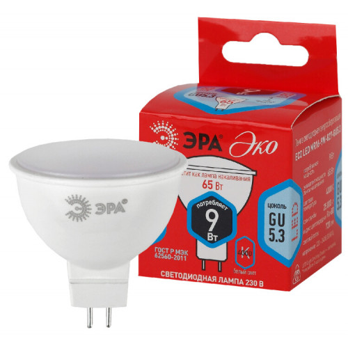 Лампа светодиодная RED LINE ECO LED MR16-9W-840-GU5.3 9Вт софит нейтральный белый свет | Б0032973 | ЭРА