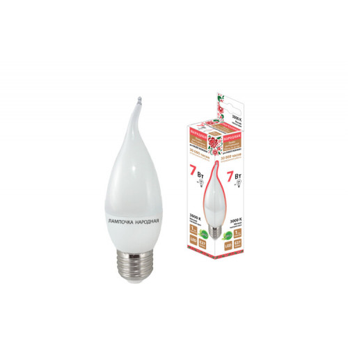 Лампа светодиодная WFC37-7 Вт-230 В -3000 К–E27 (свеча на ветру) Народная | SQ0340-1546 | TDM