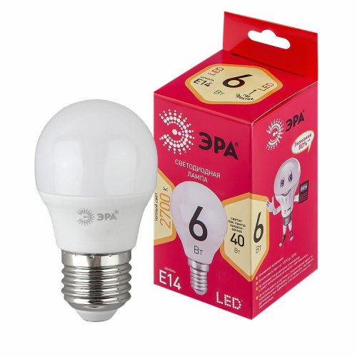 Лампа светодиодная RED LINE LED P45-6W-827-E14 R Е14 / E14 6 Вт теплый белый свет | Б0051058 | ЭРА