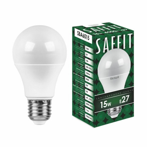 Лампа светодиодная SBA6015 15W 4000K 230V E27 A60 | 55011 | SAFFIT