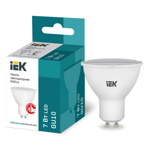 Лампа светодиодная LED 7Вт GU10 220В 4000К PAR16 софит | LLE-PAR16-7-230-40-GU10 | IEK
