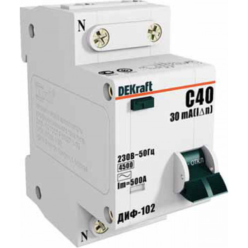 Выключатель автоматический дифференциальный ДИФ-102 1п+N 25А C 30мА тип AC | 16005DEK | DEKraft
