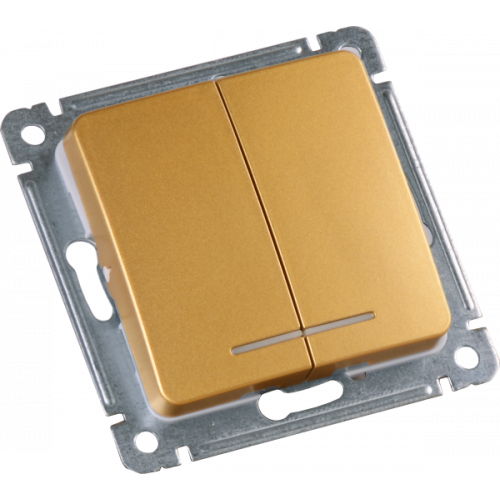 Выключатель скрытой установки, двухклавишный, с индикацией, механизм, цвет золото | ВС10-452-07 | HEGEL