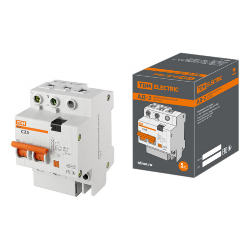Выключатель автоматический дифференциального тока АД-2 2п 25А C 30мА тип AC (4 мод) | SQ0221-0002 | TDM