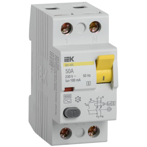 Выключатель дифференциальный (УЗО) ВД1-63S 2п 50А 100мА тип AC | MDV12-2-050-100 | IEK