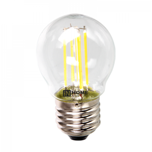 Лампа светодиодная LED-ШАР-deco 5Вт 230В Е27 4000К 450Лм прозр | 4690612007717 | IN HOME