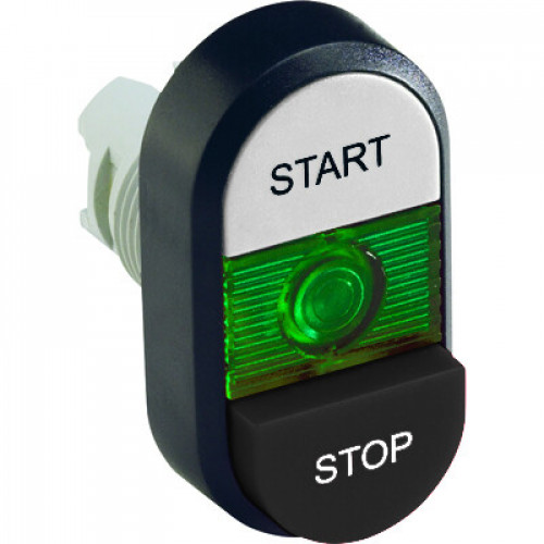 Кнопка двойная MPD19-11G (белая/черная-выступающая) зеленая линз а с текстом (START/STOP) | 1SFA611148R1102 | ABB