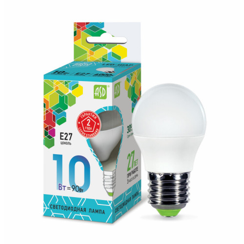 Лампа светодиодная LED-ШАР-standard 10Вт 230В Е27 4000К 900Лм | 4690612015484 | ASD