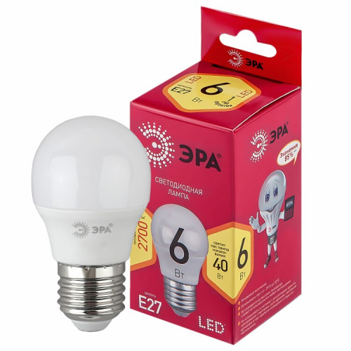 Лампа светодиодная RED LINE LED P45-6W-827-E27 R E27 / Е27 6Вт шар теплый белый свет | Б0049643 | ЭРА