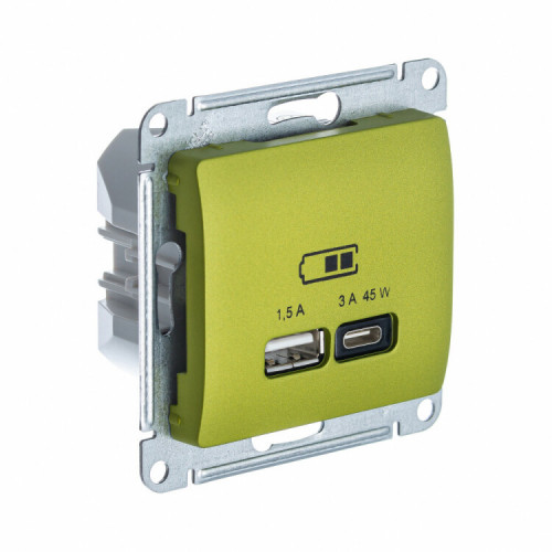 GLOSSA ФИСТАШКОВЫЙ USB РОЗЕТКА A + тип-C 45W высокоскор.заряд. QC PD | GSL001029 | SE