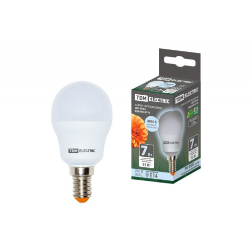 Лампа светодиодная LED 7Вт E14 230В 4000К FG45 шар | SQ0340-0176 | TDM