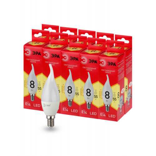 Лампа светодиодная LED BXS-8W-827-E14 R (диод, свеча на ветру, 8Вт, тепл, E14) | Б0051853 | ЭРА
