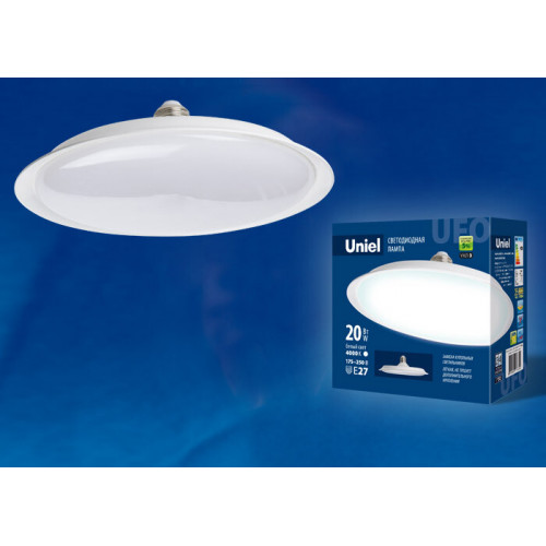 Лампа светодиодная LED-U165-20W/4000K/E27/FR PLU01WH LED мощная. «UFO», мат.. 4000К | UL-00004571 | Uniel