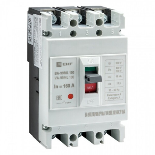 Автоматический выключательВА-99М 100/160А 3P 18кА EKF Basic | mccb99-100-160mI | EKF