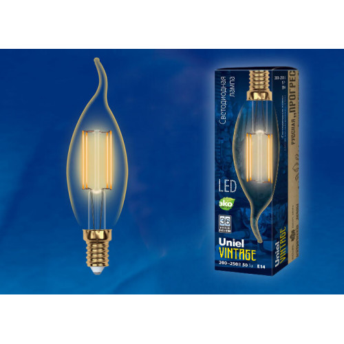 Лампа светодиодная LED-CW35-5W/GOLDEN/E14 GLV21GO LED Vintage. «свеча на ветру», золотистая колба | UL-00002397 | Uniel