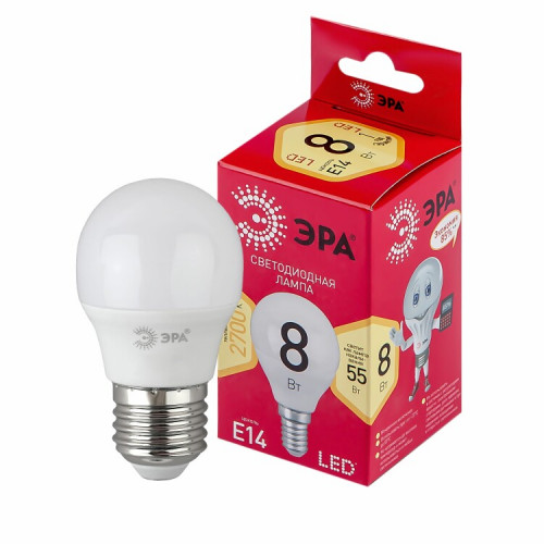 Лампа светодиодная RED LINE LED P45-8W-827-E14 R Е14 / E14 8 Вт шар теплый белый свет | Б0050697 | ЭРА
