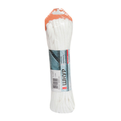 Шнур плетеный ПЭ 6 мм с серд., 24-пряд. белый, 20 м | 140359 | Tech-KREP
