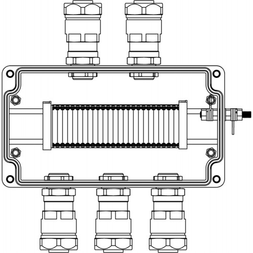 Коробка клеммная Ex из GRP; 1Ex e IIC T5 Gb IP66; Ex tb IIIB T95°CDb;Клеммы 2,5 кв.мм- 25 шт. А,С: ввод D8-13мм под небронир-ный кабельв металлорук